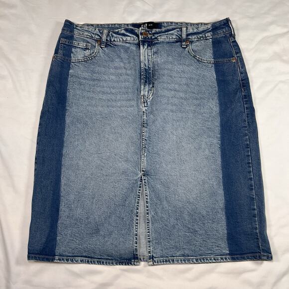 GAP Denim Midi Skirt Plus Size 18 / 34 Blue Light Wash Color Block Cotton Casual - Picture 1 of 13